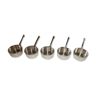 Set of 5 small silver metal poelons
