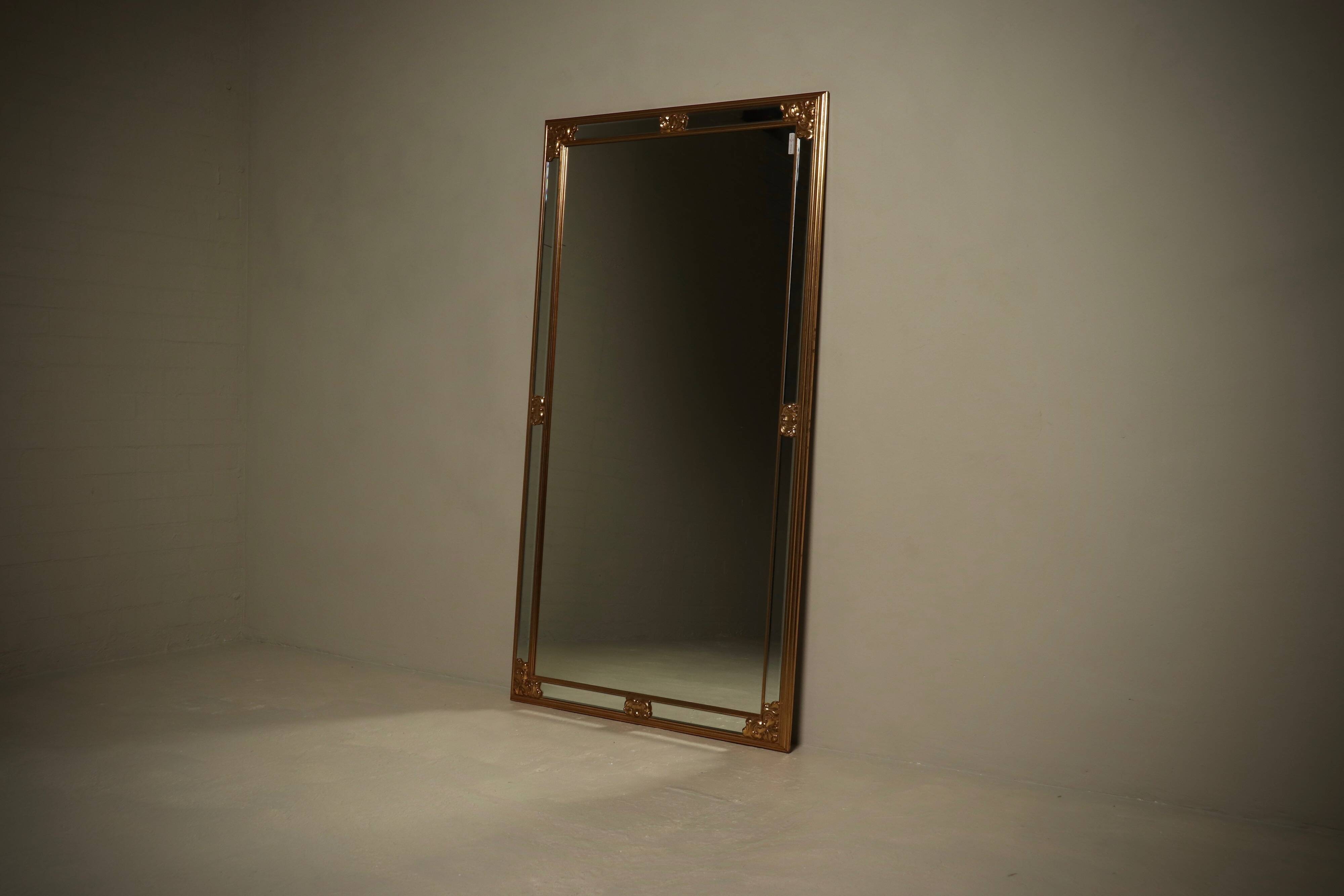 Large Revival Mirror in Gilded Resin by Deknudt Belgium 1980s
