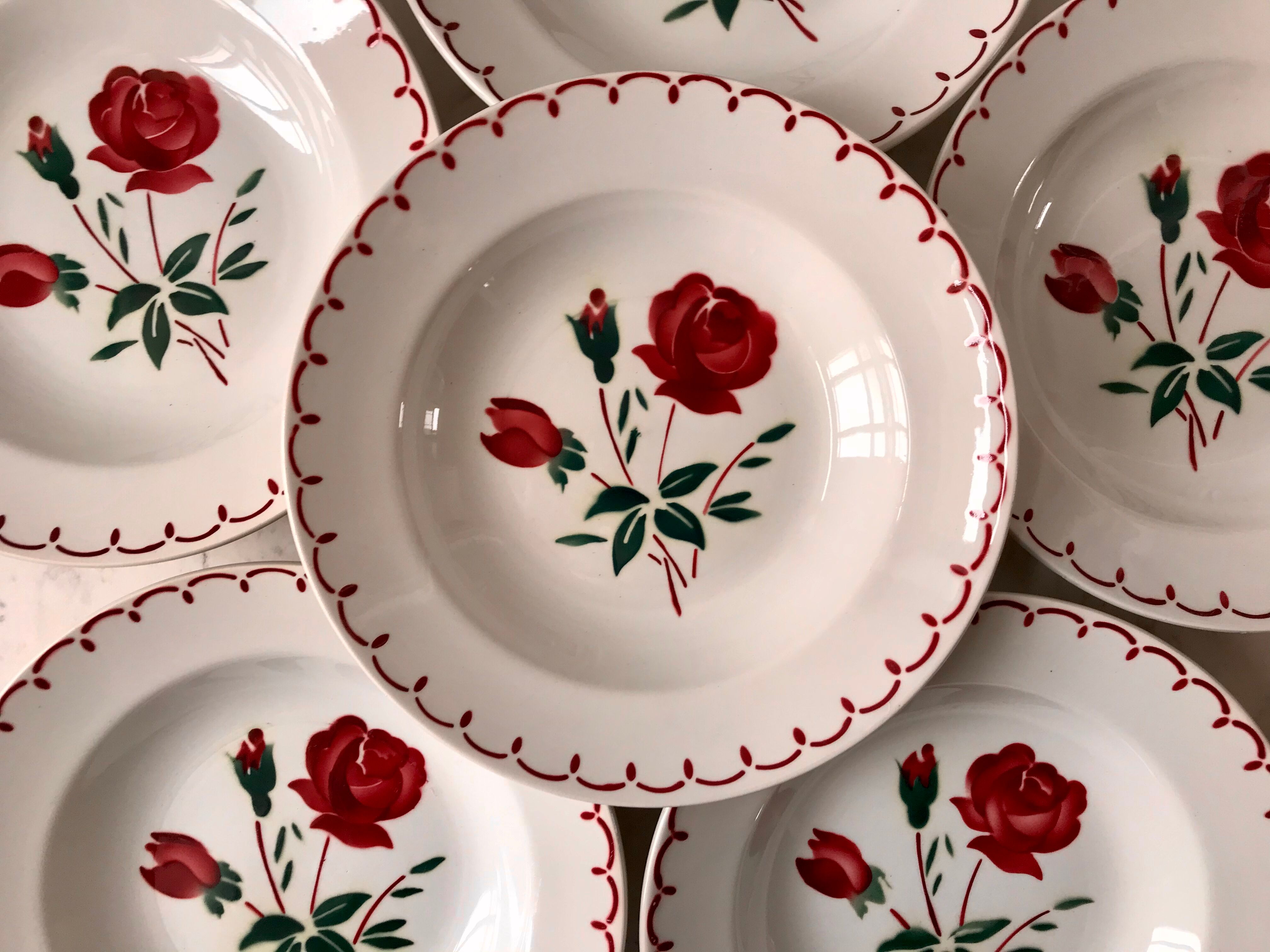 Set of 6 hollow plates Badonviller model pinks 30s