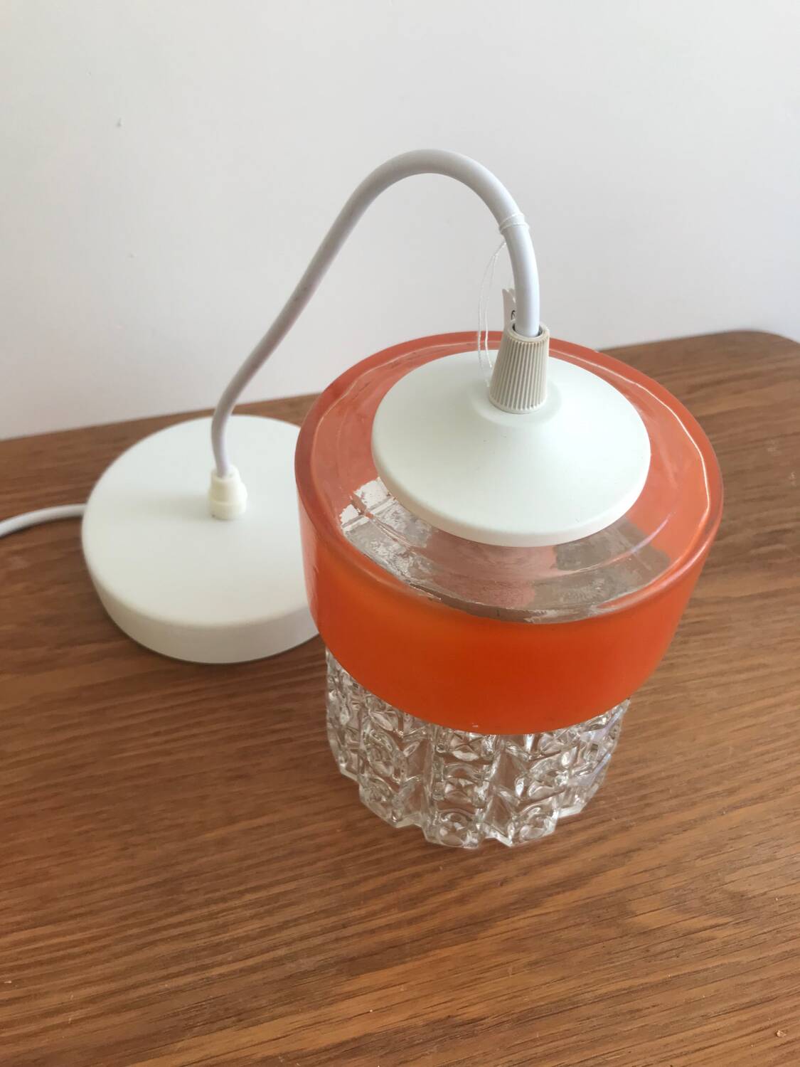 Vintage Glass Globe Pendant 70' Orange Band Electrical System New