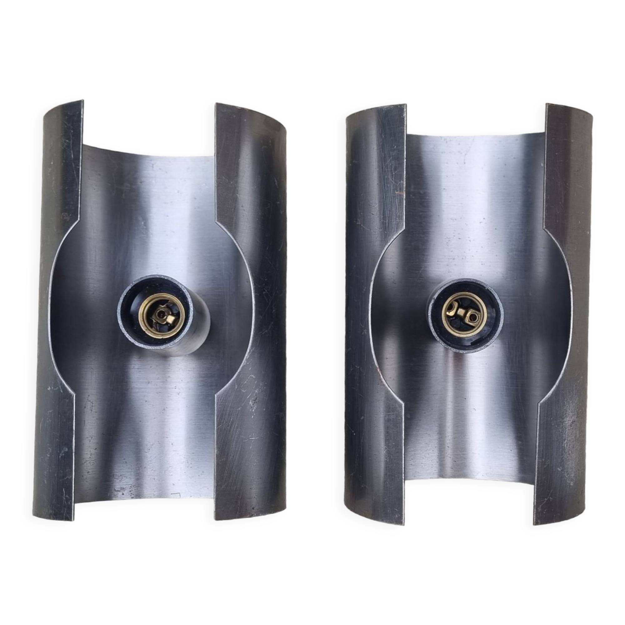 Pair of UFO wall lamps, brushed aluminum, vintage, 70s