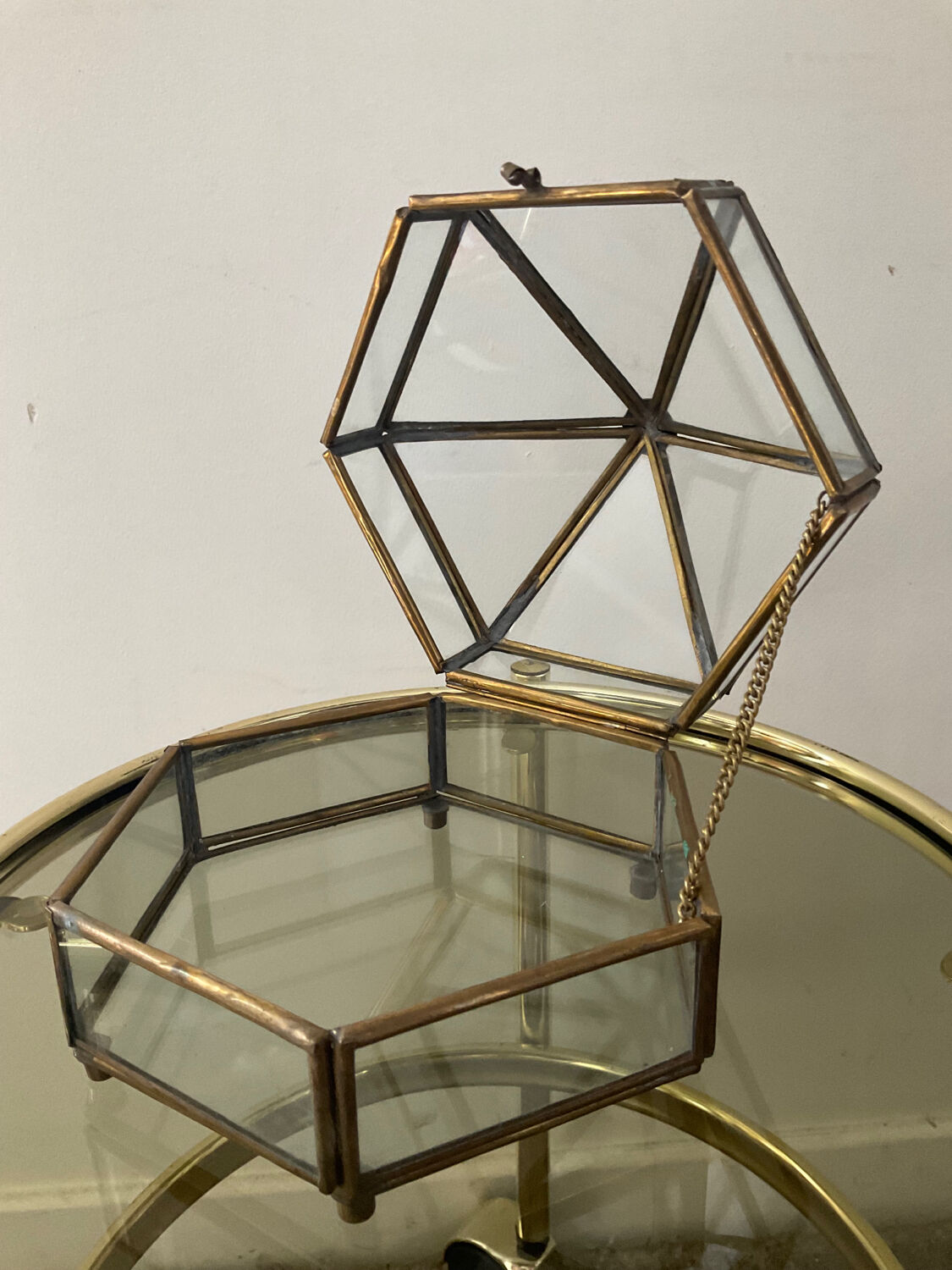 Jewelry box in brass and glass