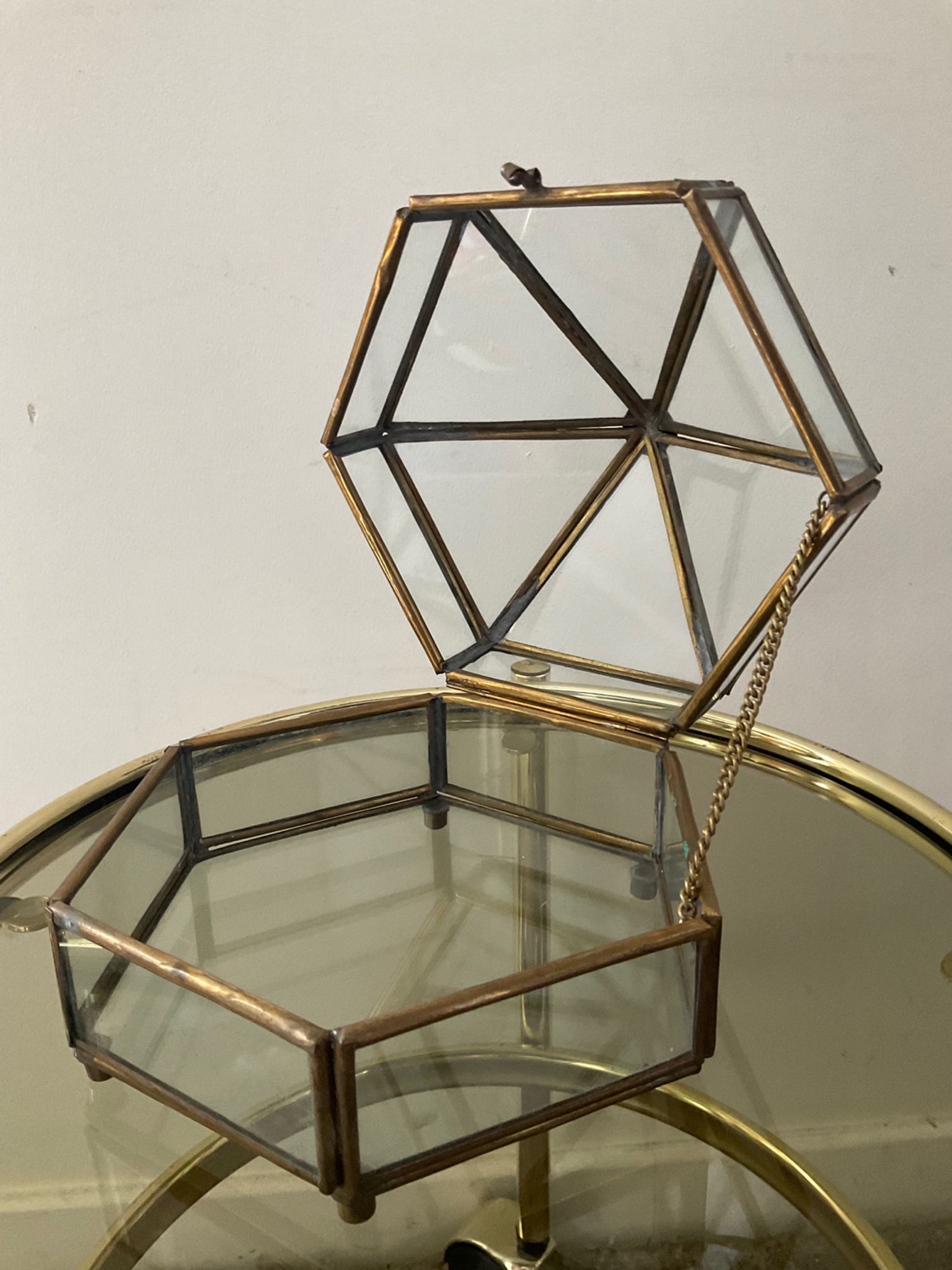 Vide poche vintage boîte à bijoux en laiton et verre