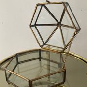 Vide poche vintage boîte à bijoux en laiton et verre