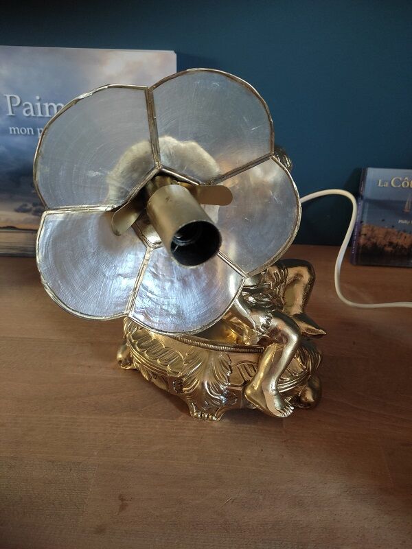 Bedside lamp Angel flower petals mother-of-pearl base alloy cast iron gilded