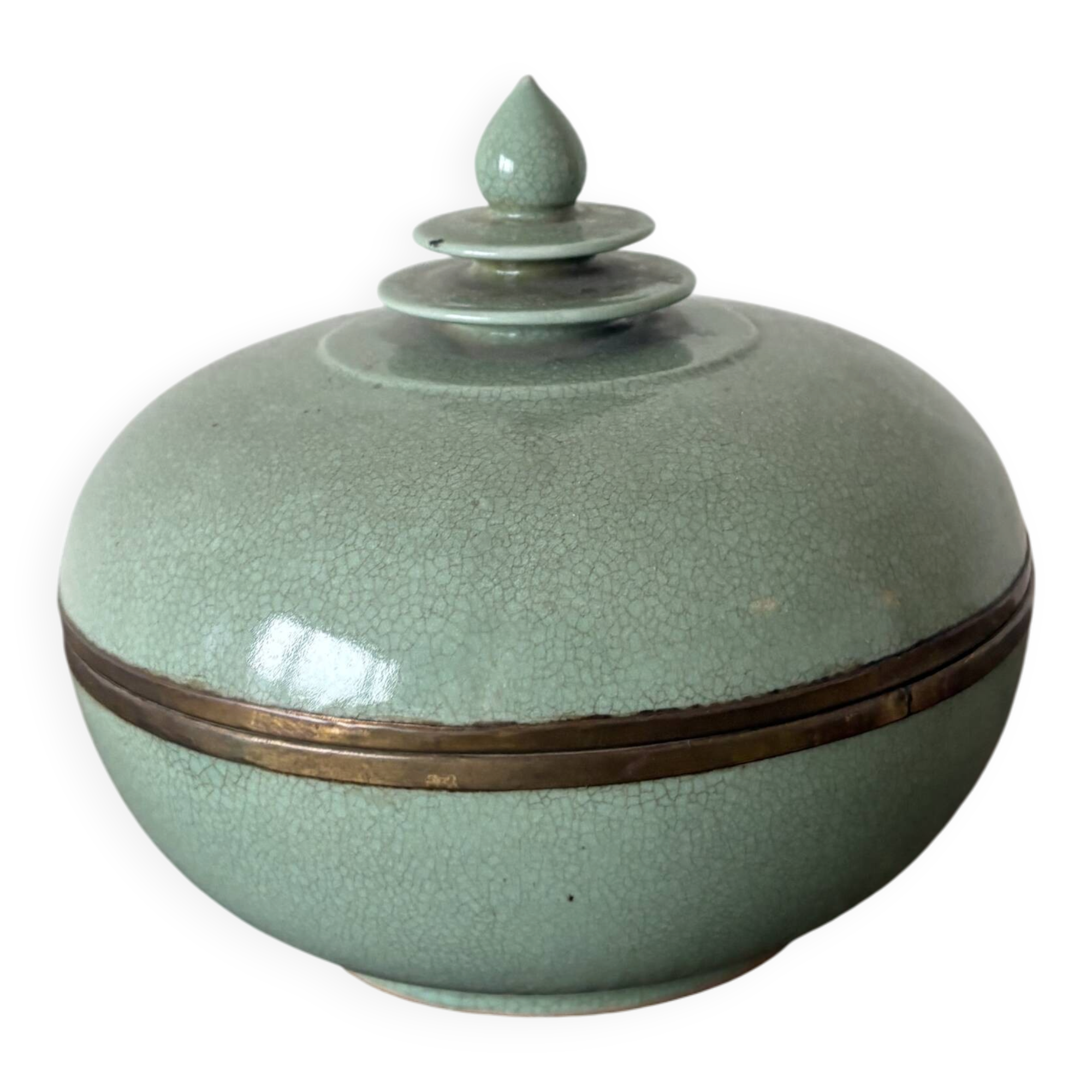 Mooie oude jade achtige blauwe groene keramische pot