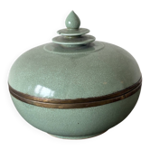Beautiful old jade-like blue-green ceramic pot.
