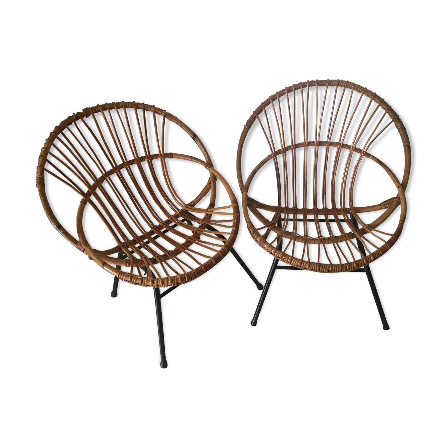 Pair of rattan basket chairs