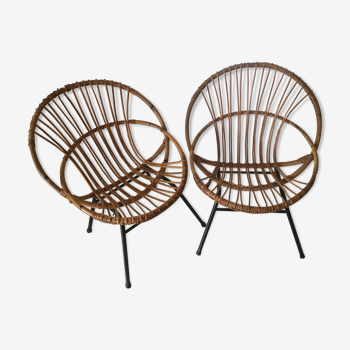 Pair of rattan basket chairs