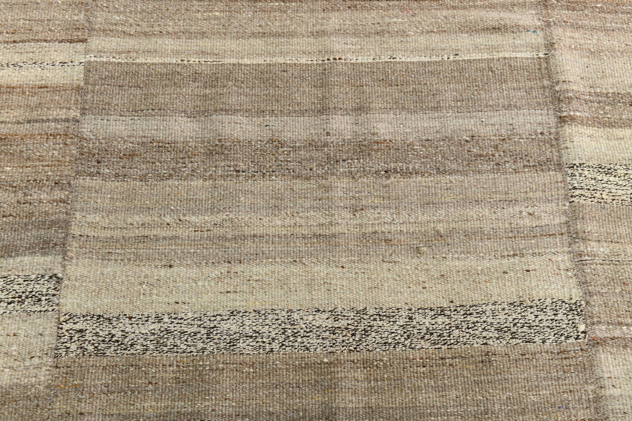 8x10 Kilim Brown & Cream Contemporary Kilim Rug, 233x293Cm