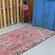 1970s Vintage Turkish Hand-Knotted Wool Cotton Pink Runner Rug 95x320