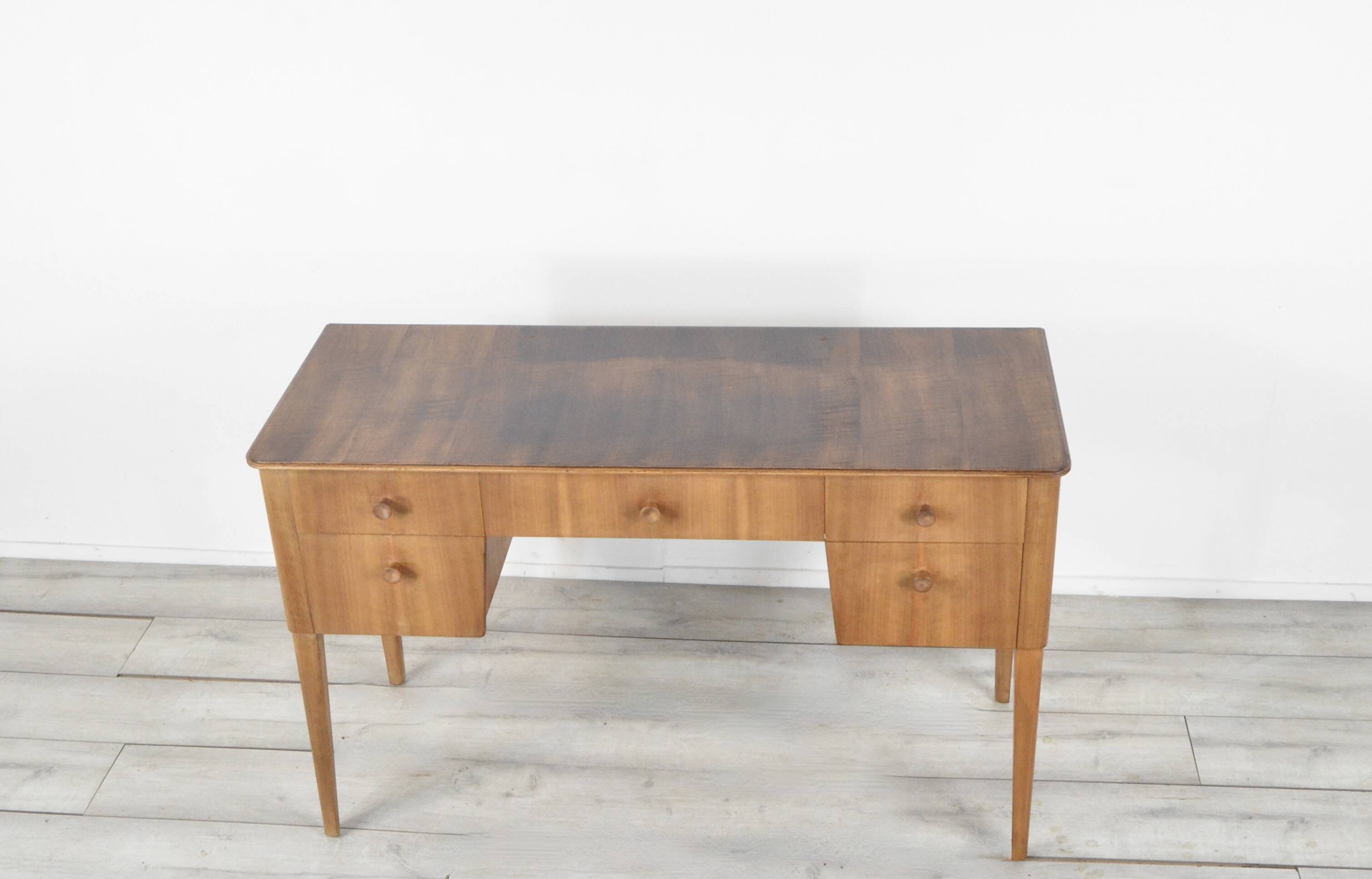 Midcentury Gordon Russell Walnut And Beech Desk / Console Table. Vintage Mo
