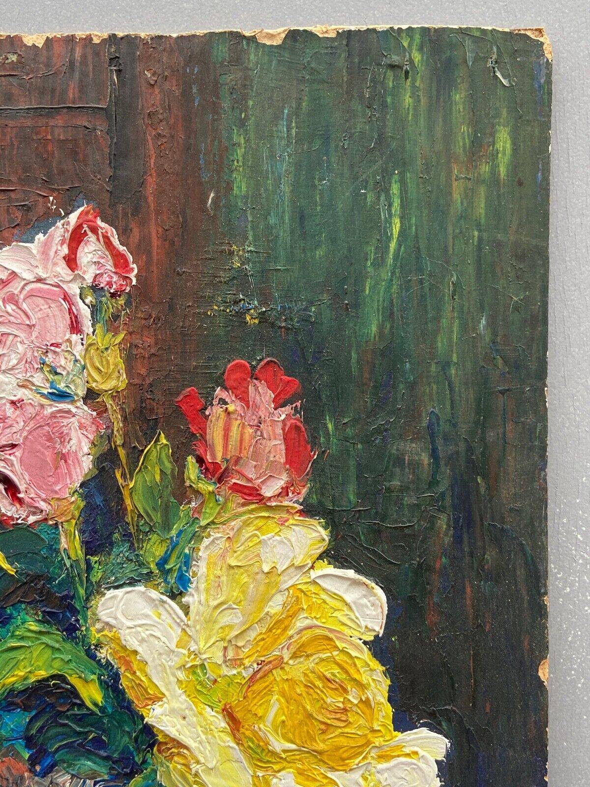 Oil on cardboard 20th century still life with flowers