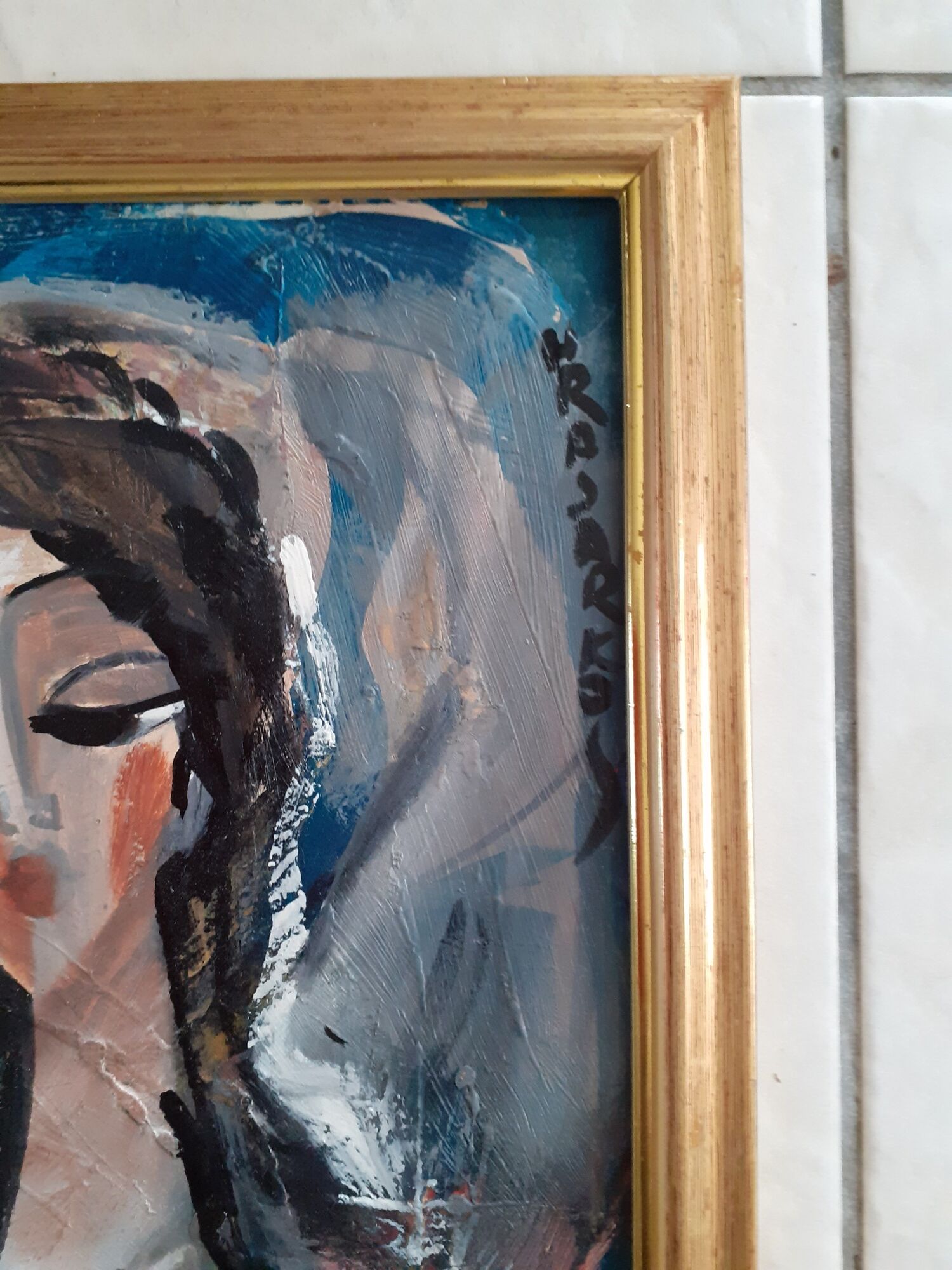 Portrait of a long-haired woman. Contemporary painter side: Hrasarkos.Acrylic.