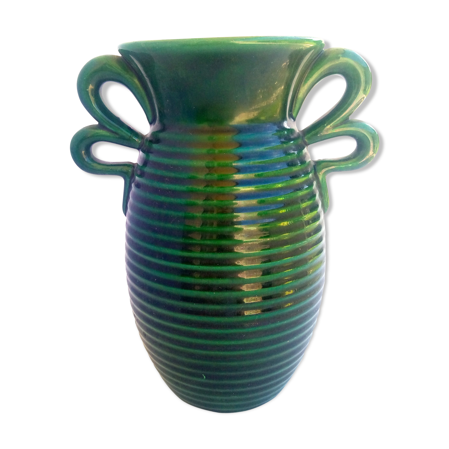 White Letalle green ceramic vase, Saint-Clément Lunéville