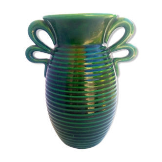 White Letalle green ceramic vase, Saint-Clément Lunéville