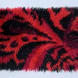 Vintage Red Scandinavian Design Wool Rya Rug Woven Handmade Vintage 1970s