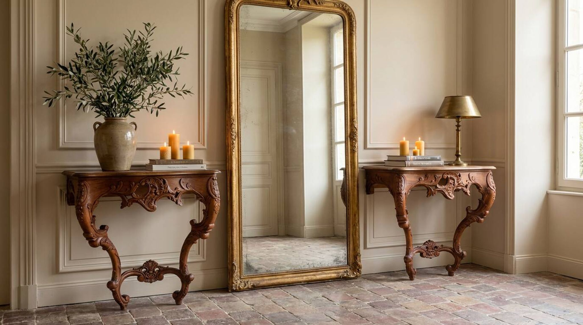 Pair of carved wall consoles in Louis XV style