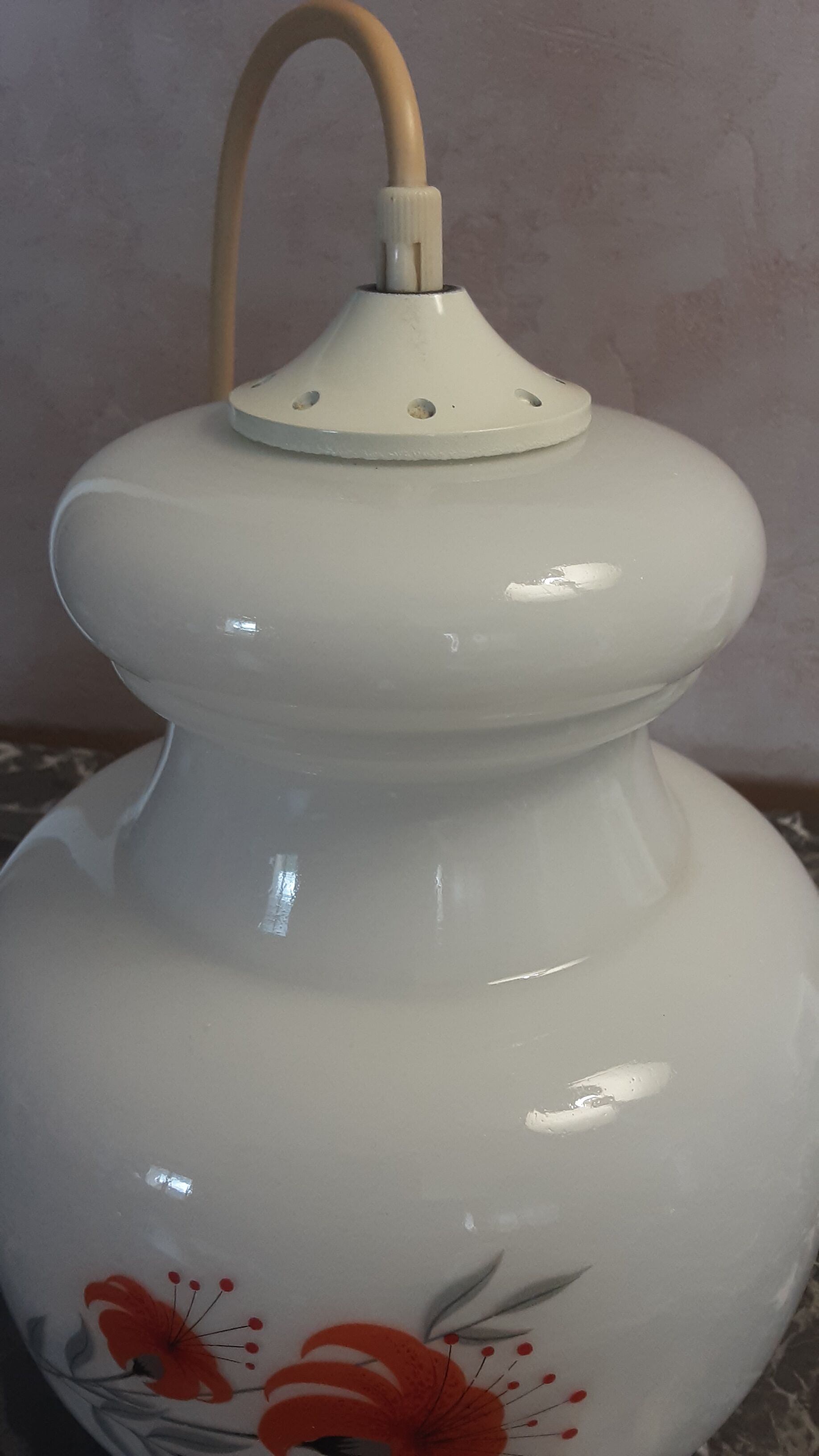 Suspension opalin glass - screen printing - 70s