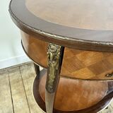 Louis XV style transitional pedestal table in cube marquetry