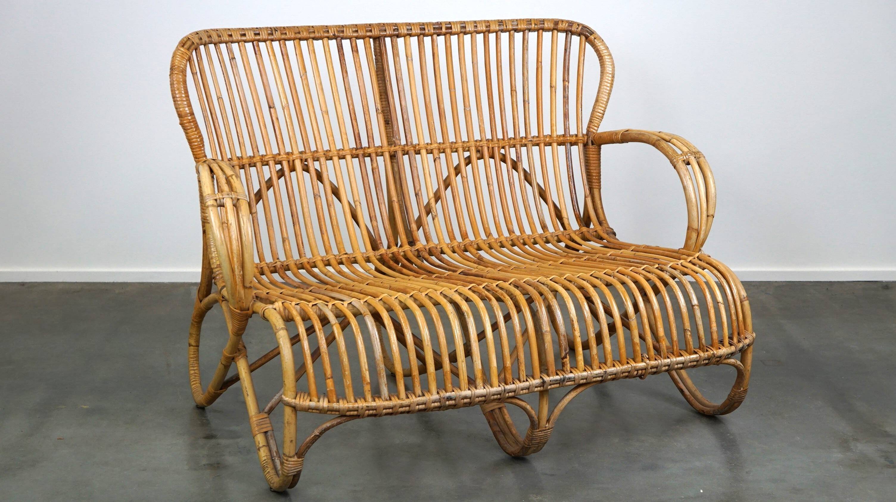 Vintage rattan Belse 8, Dutch Design, 1950, 2-seater sofa