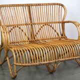 Canapé 2 places vintage en rotin Belse 8, design hollandais, 1950