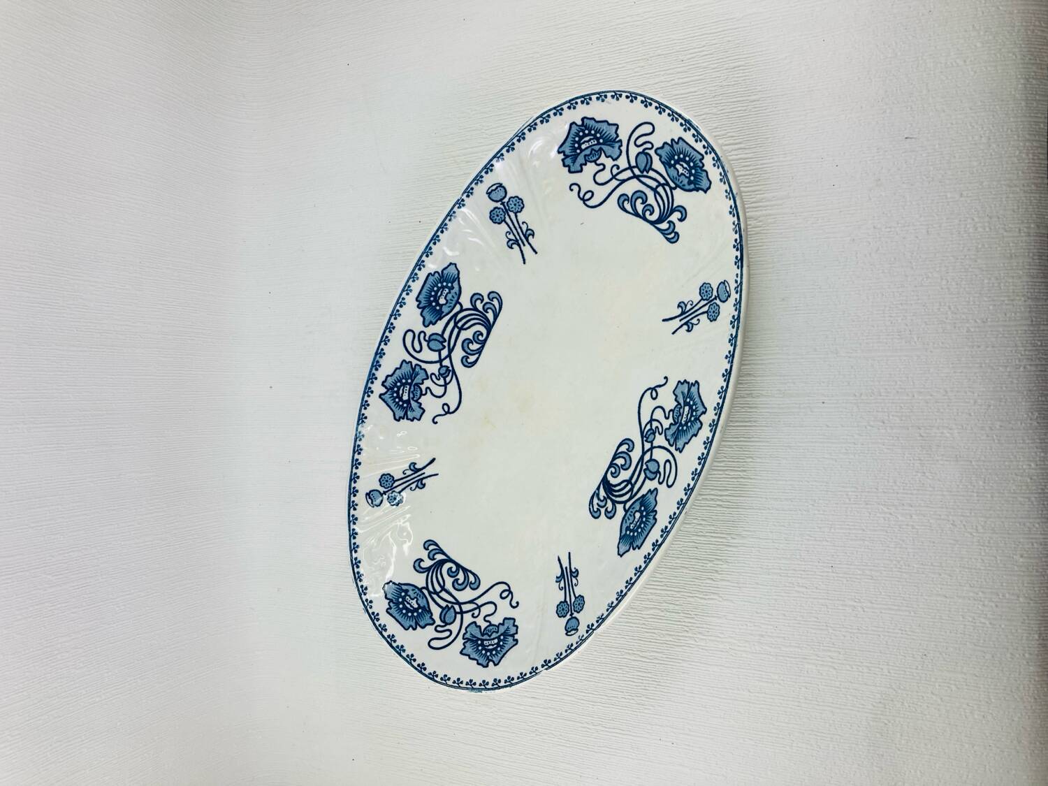 Oval Plate / Serving Dish Terre de Fer Sarreguemines model 1900 blue