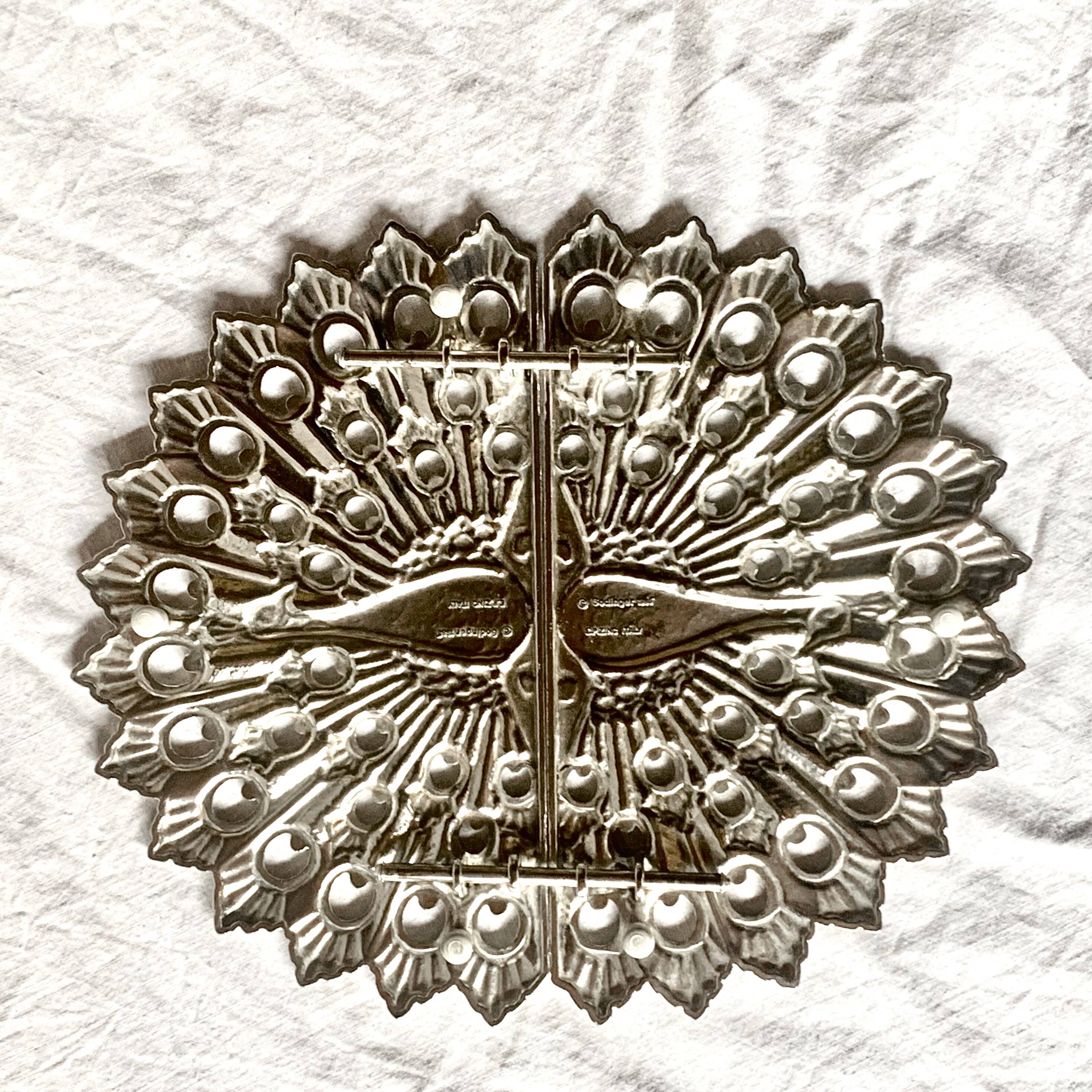 Antique Godinger silver plated metal trivet - peacock - made in Italy