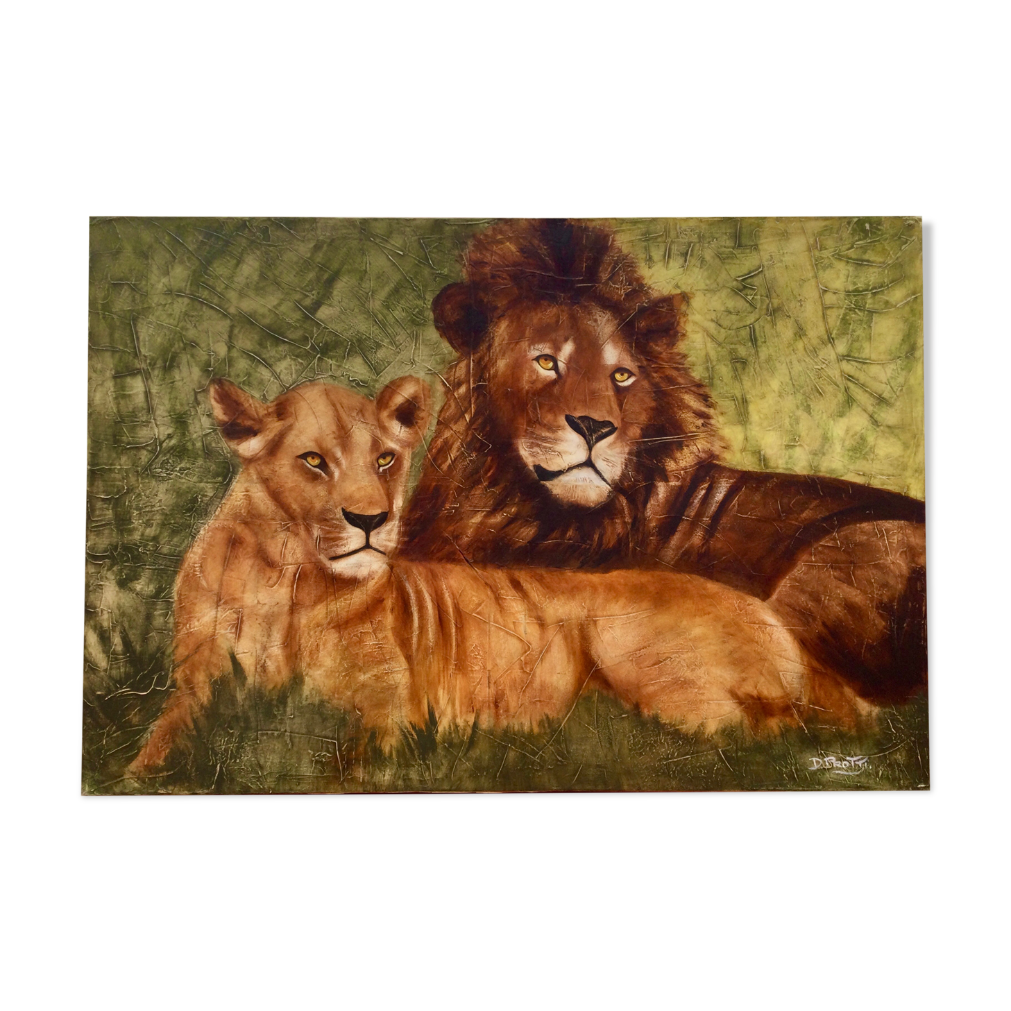 Oil on canvas "Couple of felines" by Dominique PROTTI-BARAIZE