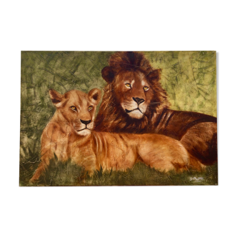 Oil on canvas "Couple of felines" by Dominique PROTTI-BARAIZE