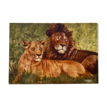 Oil on canvas "Couple of felines" by Dominique PROTTI-BARAIZE