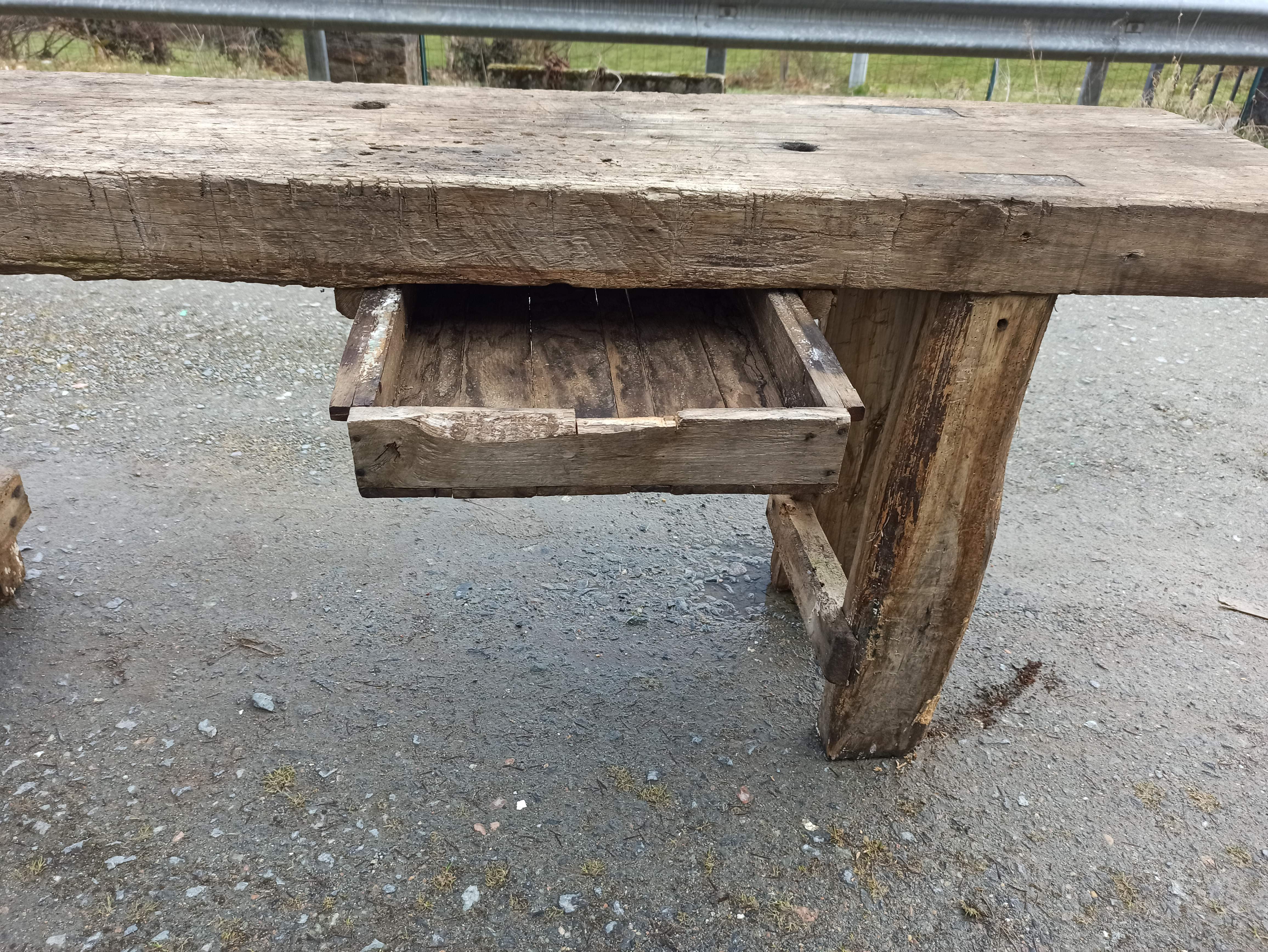 Old wooden workbench furniture by trade with vice