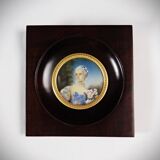 Miniature portrait of Madame Bergeret by Bouchet, hand-painted gouache, 19th century