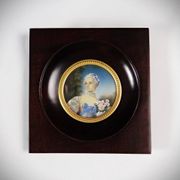 Miniature portrait of Madame Bergeret by Bouchet, hand-painted gouache, 19th century