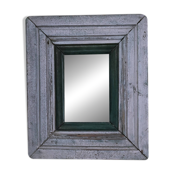 Miroir biseauté bois patiné début xxème