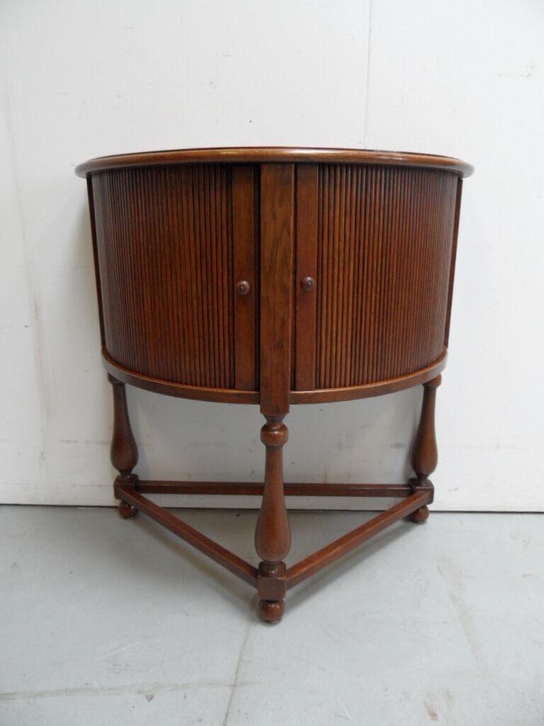 Table demi-lune en chêne vintage avec volet roulant