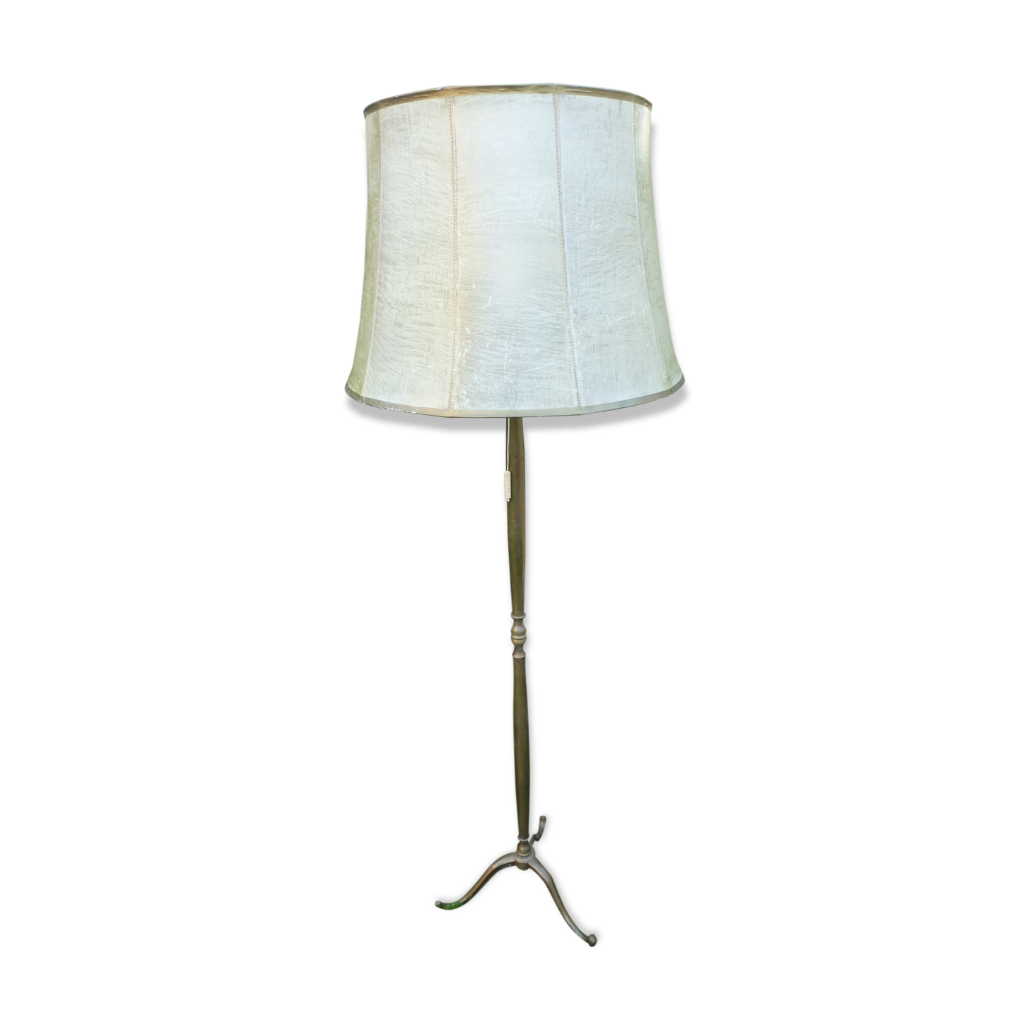 Lampadaire pied en laiton - abat jour en vessie de porc | Selency