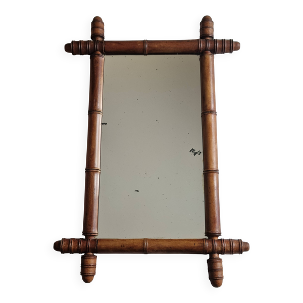 Miroir ancien de style bambou en bois tourné – fin XIXe siècle, 62 x 42 cm
