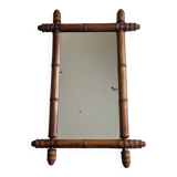 Miroir ancien de style bambou en bois tourné – fin XIXe siècle, 62 x 42 cm