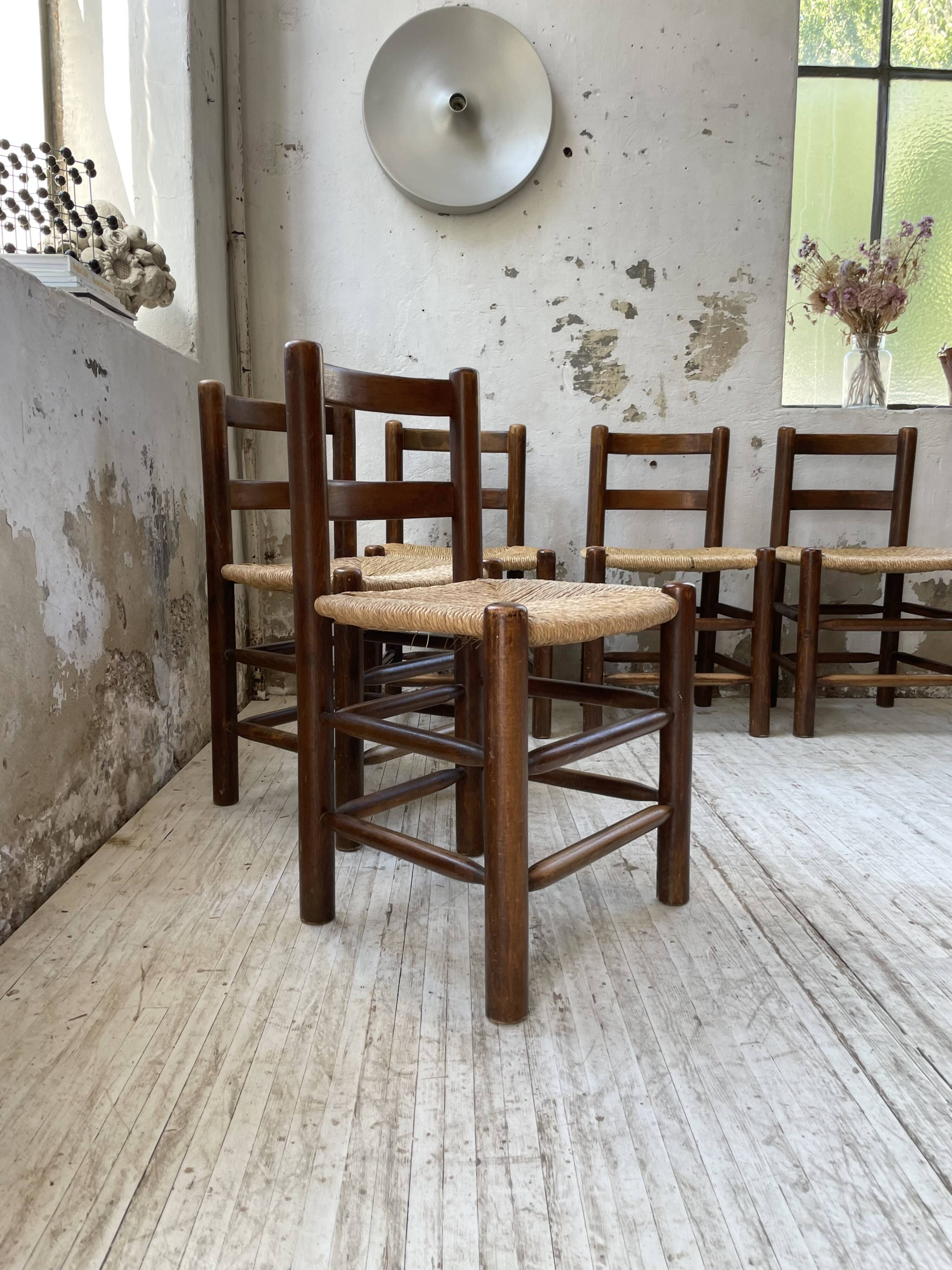 6 straw and oak chairs, mountain furniture