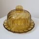 Bell and smoked yellow glass dish