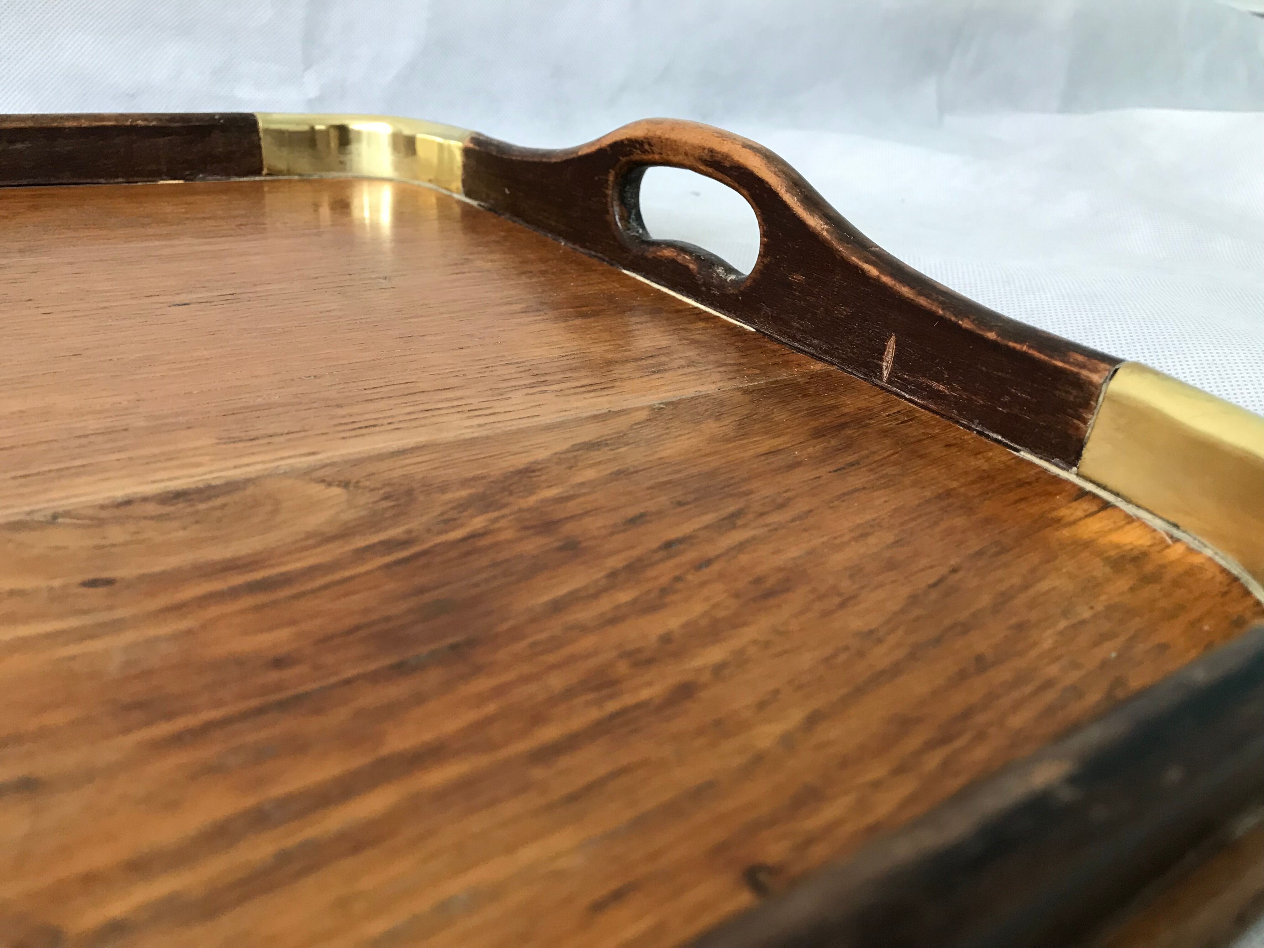 Oak and brass tray