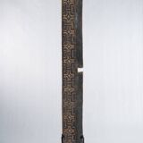 Indonesian construction element in carved wood with cross pattern in red, white geometric frieze