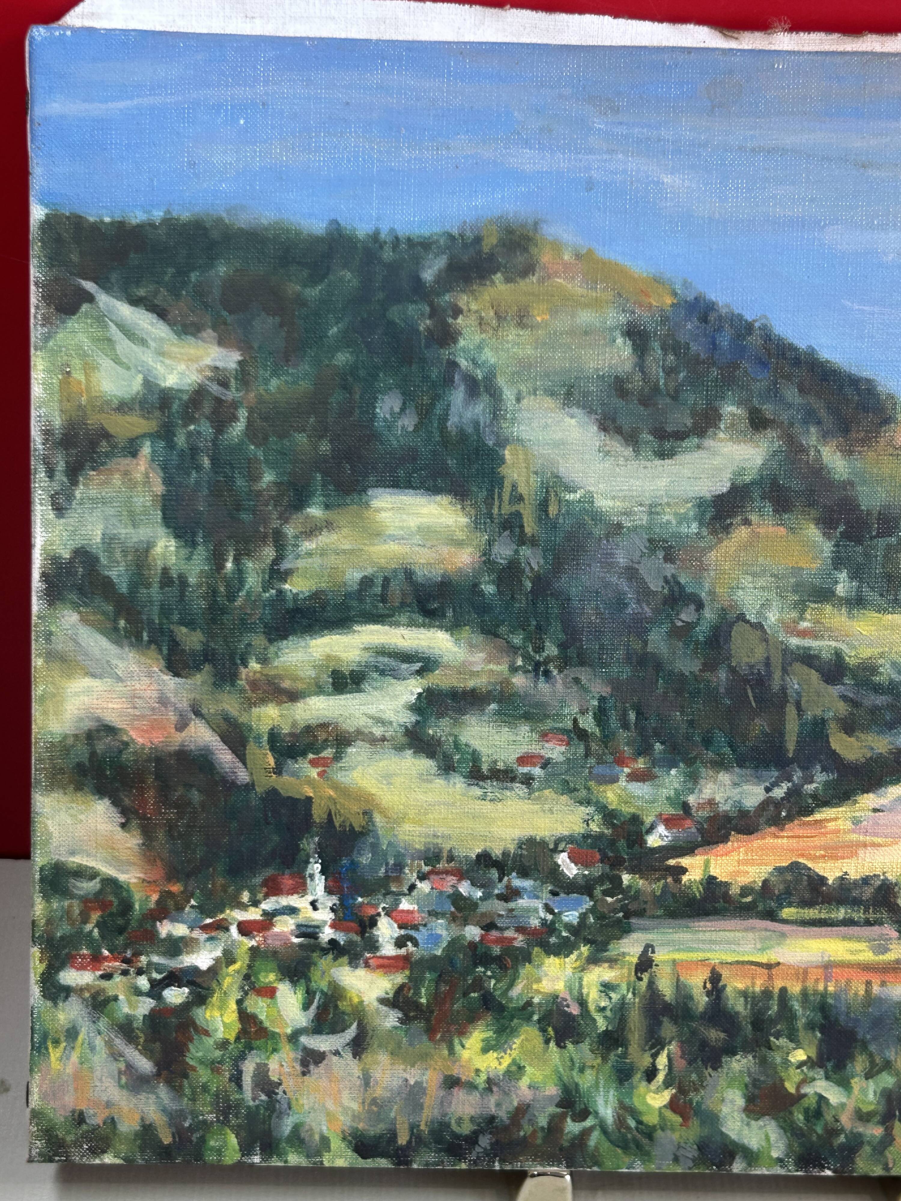 View of a mountain village, oil on canvas