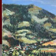View of a mountain village, oil on canvas