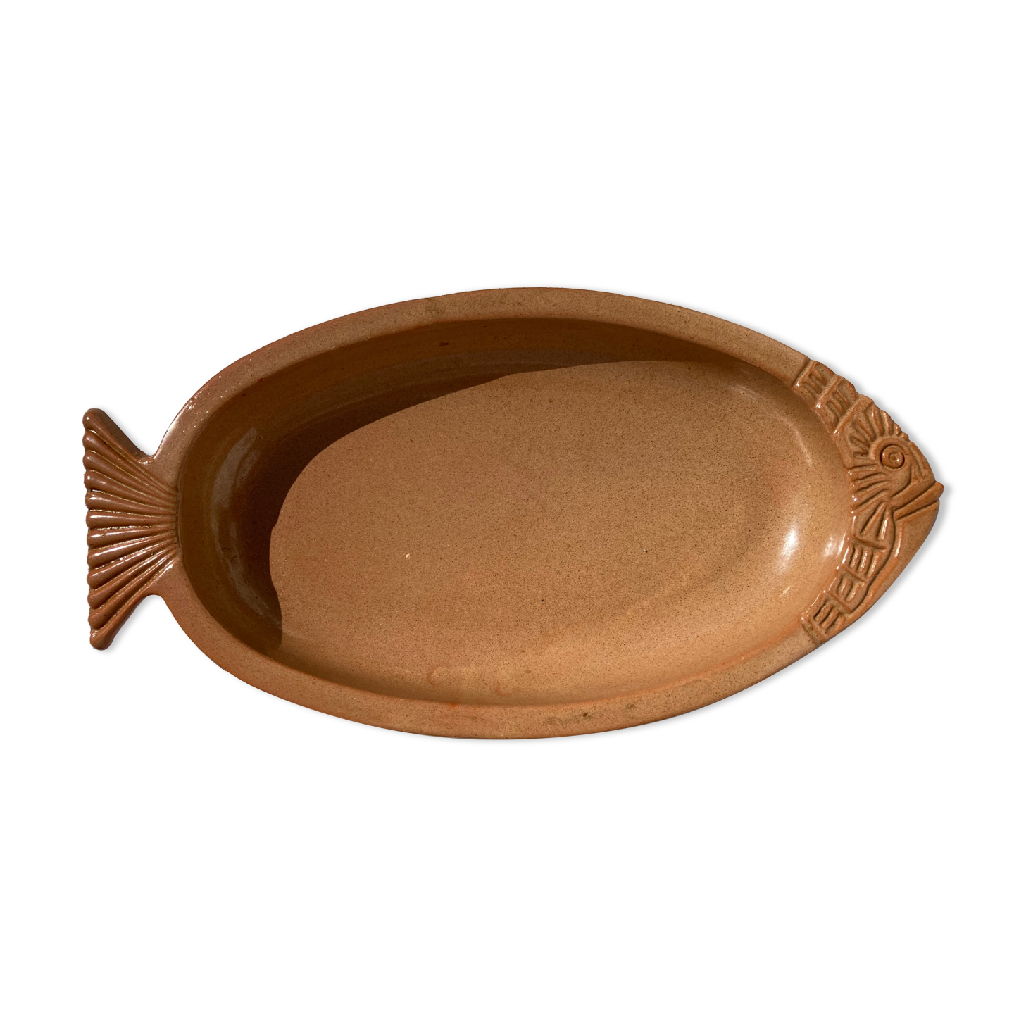 Oval brown ceramic fish dish