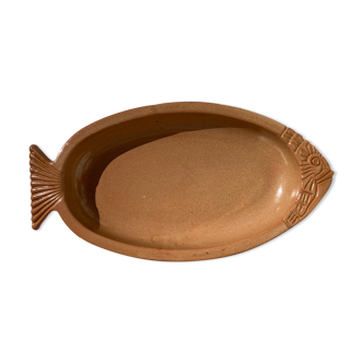 Oval brown ceramic fish dish