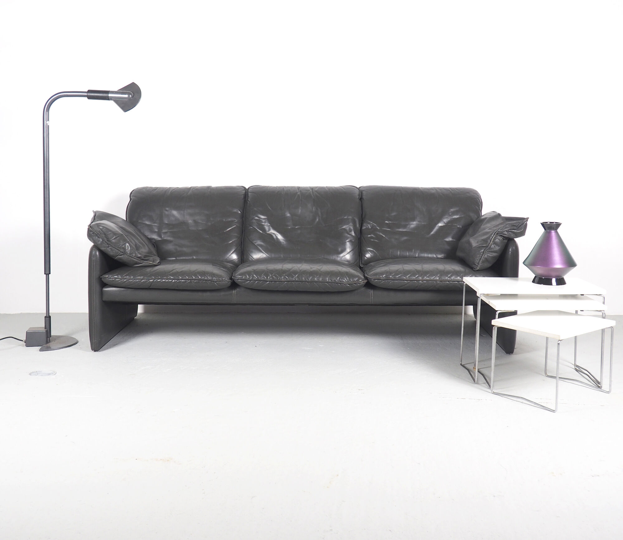 Vintage grey leather sofa from Leolux, 1980