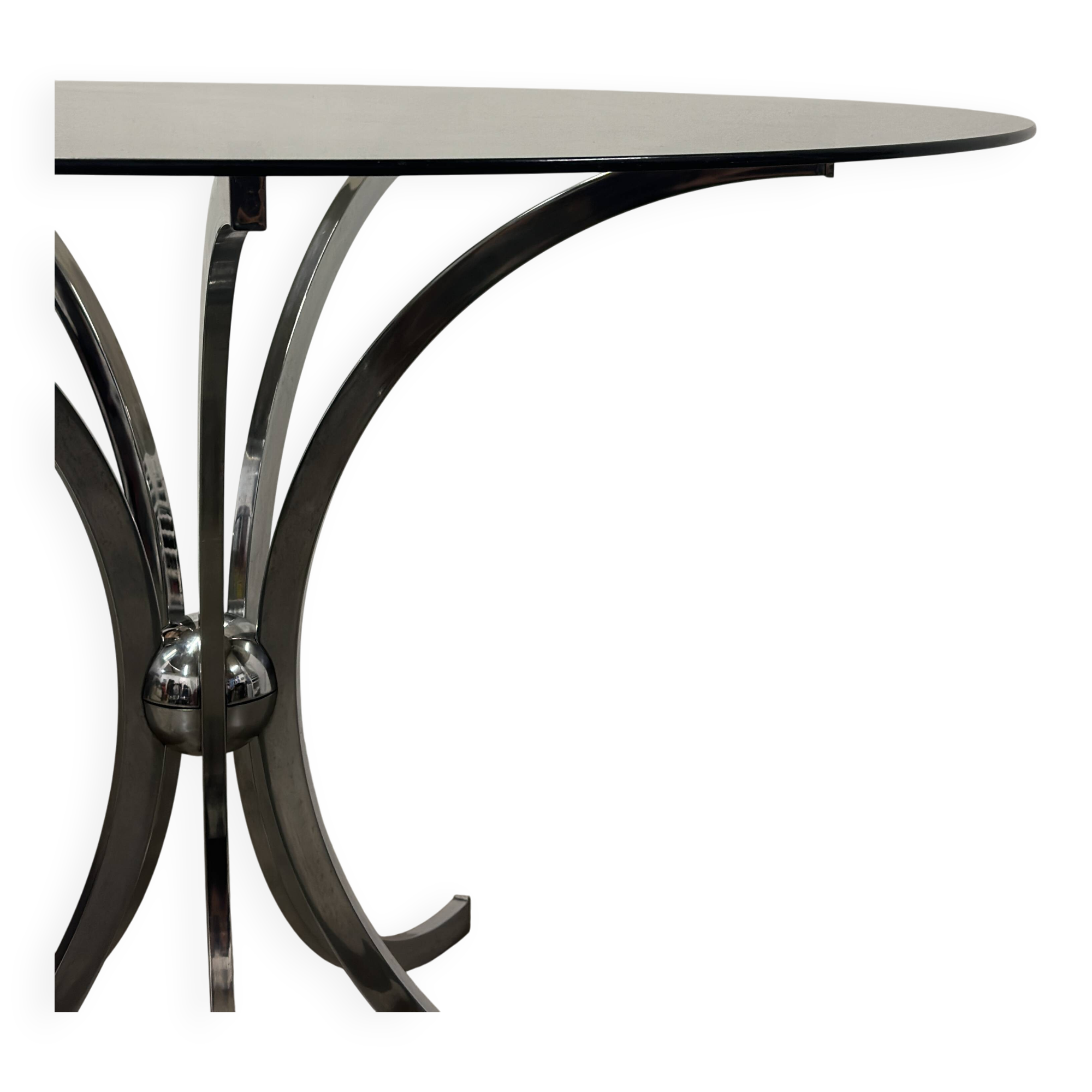 Vintage Space Age coffee table in chromed metal and smoked glass