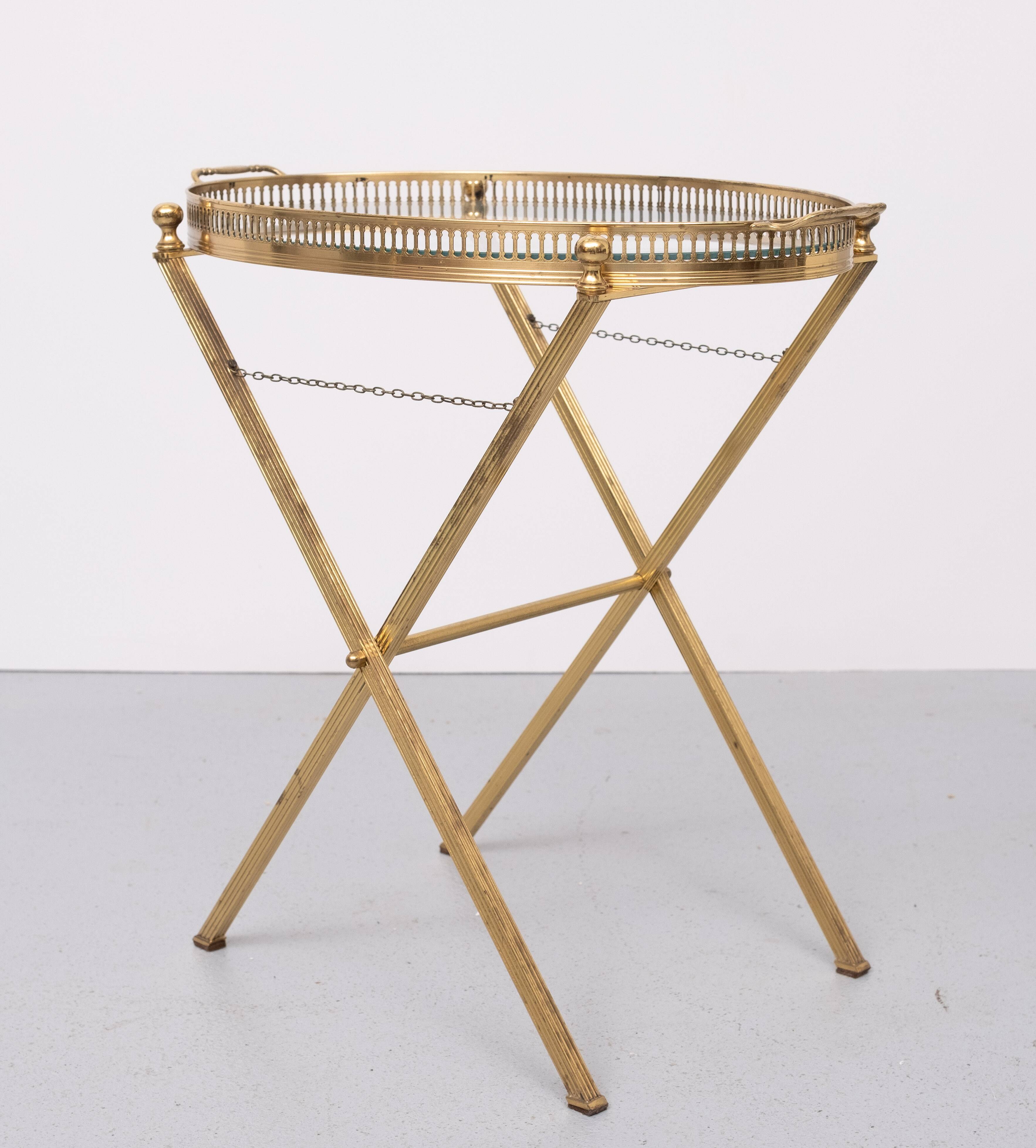 small Brass folding serving tray table 1970 France